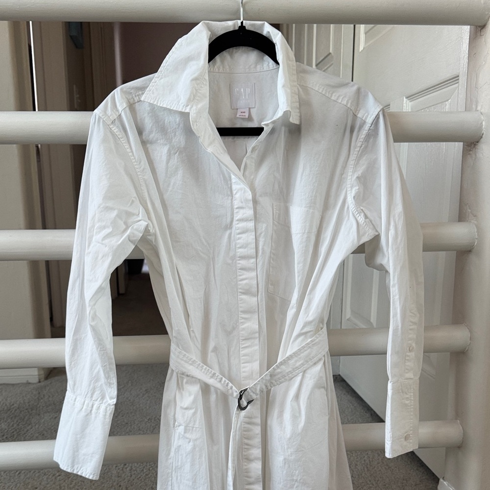GAP White Long Sleeve Belted Dress